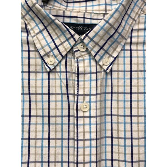 Double Pump Shirt Mens XL Plaid Blue Tan Button Down Long Sleeve‎ Pocket - Picture 6 of 6